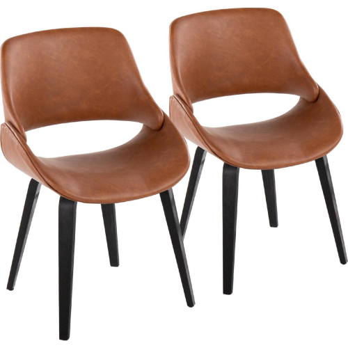 Fabrico Dining Accent Chair in Black Wood & Camel Leatherette (Set of 2)